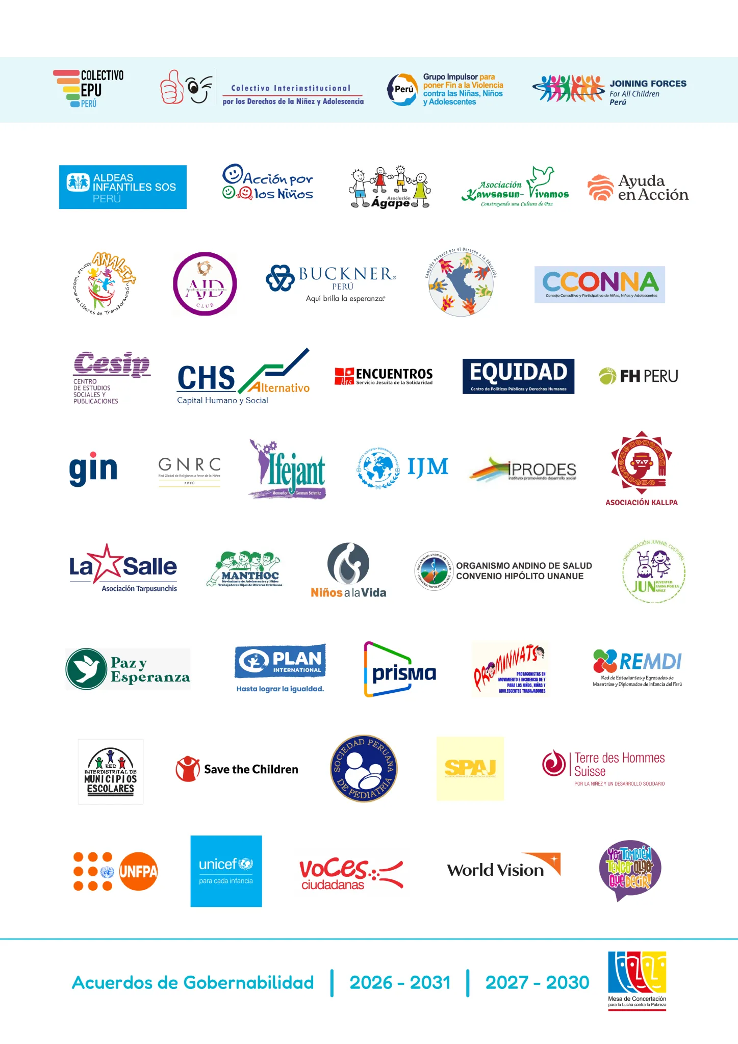 Logotipos de las organizaciones de niñas, niños y adolescentes.